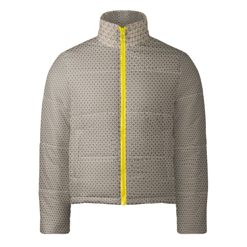 Men's Gray Puffer Jacket with Geometric Print - Rizzlly