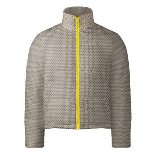 Men's Gray Puffer Jacket with Geometric Print