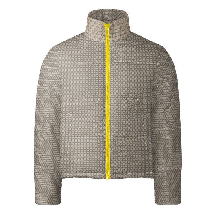 Men's Gray Puffer Jacket with Geometric Print - Rizzlly
