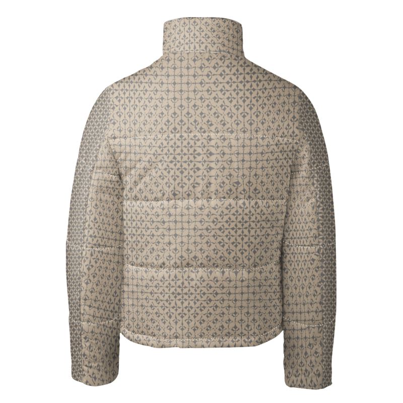 Men's Gray Puffer Jacket with Geometric Print - Rizzlly