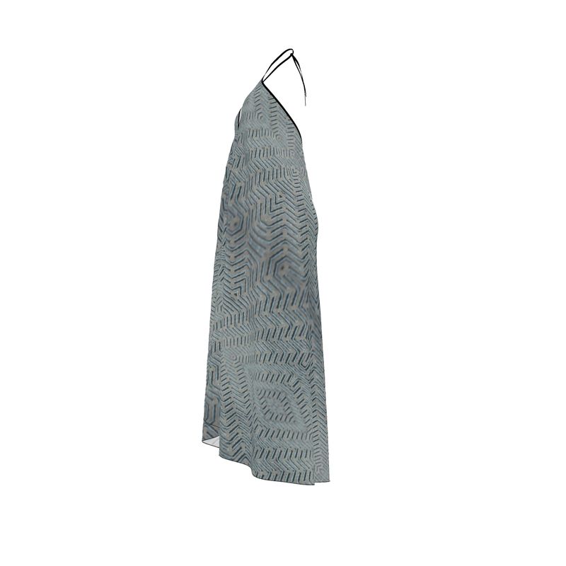 Linear Chic Ocean Halterneck Backless Dress