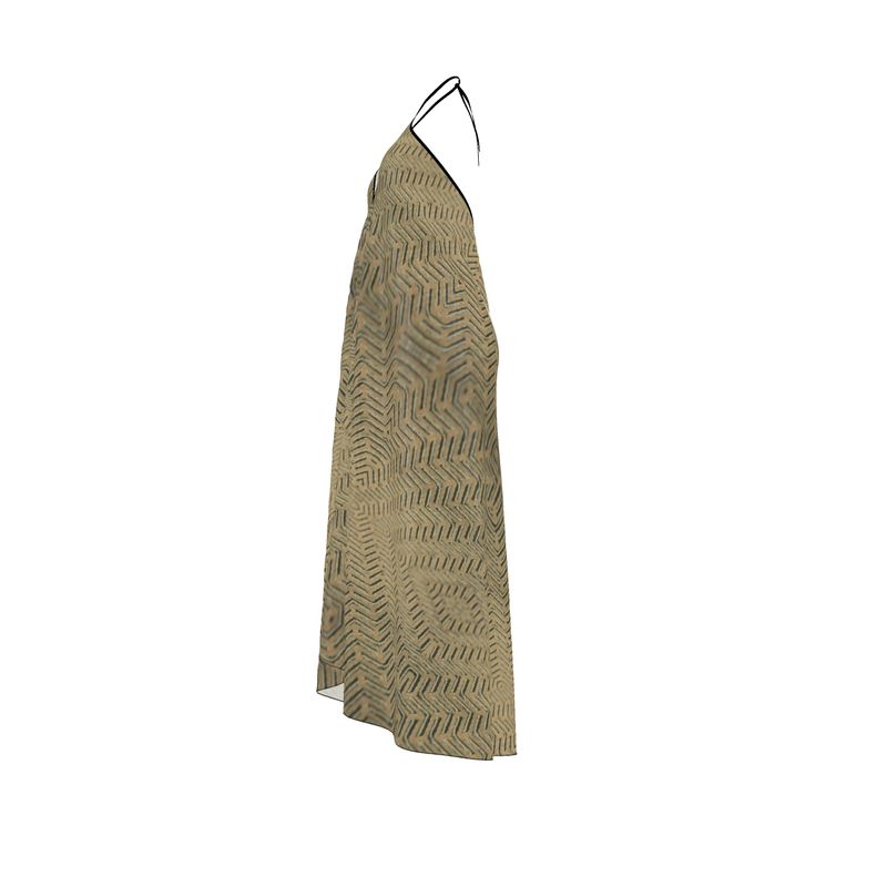 Linear Chic Sand Halterneck Backless Dress