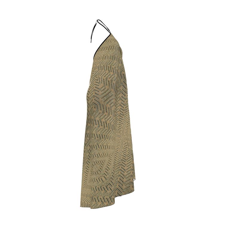 Linear Chic Sand Halterneck Backless Dress