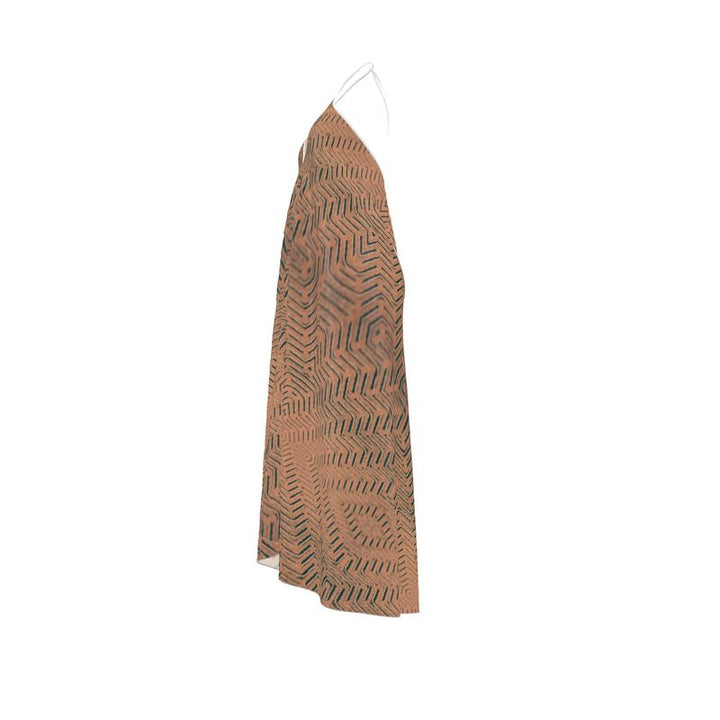 Linear Chic Bronze Halterneck Backless Dress