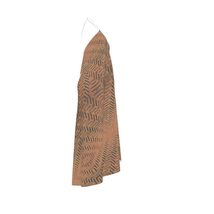 Linear Chic Bronze Halterneck Backless Dress