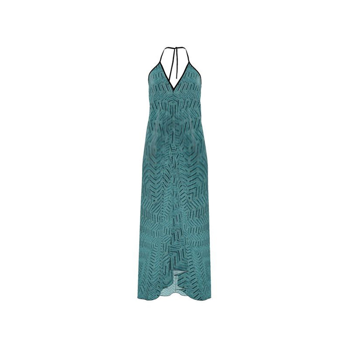 Linear Chic Green Halterneck Backless Dress