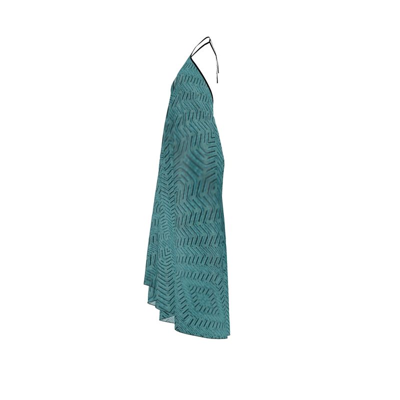 Linear Chic Green Halterneck Backless Dress