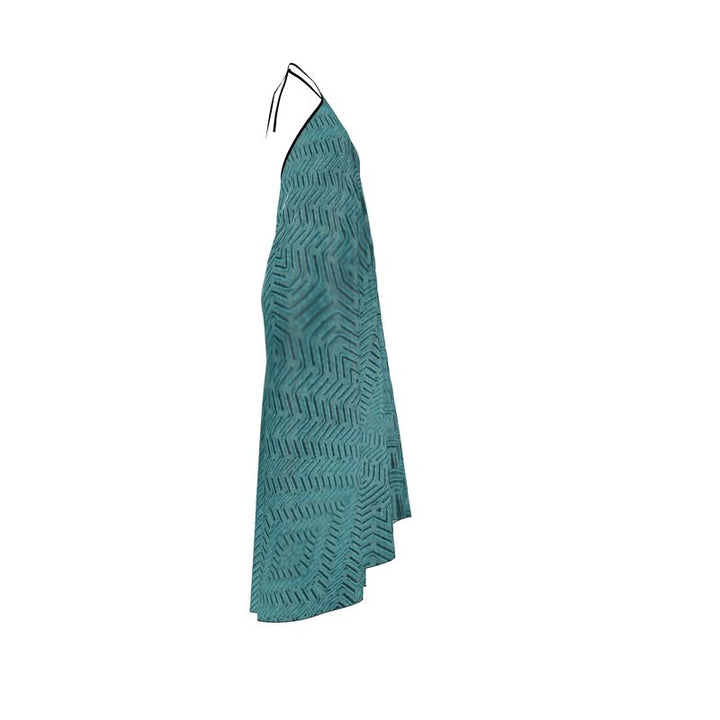 Linear Chic Green Halterneck Backless Dress
