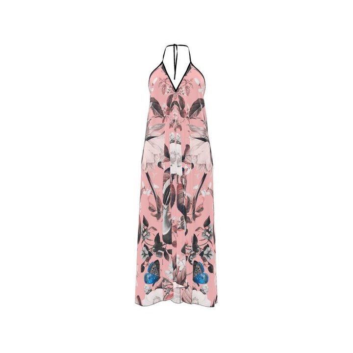 Floral Pink Halterneck Backless Dress – Rizzlly