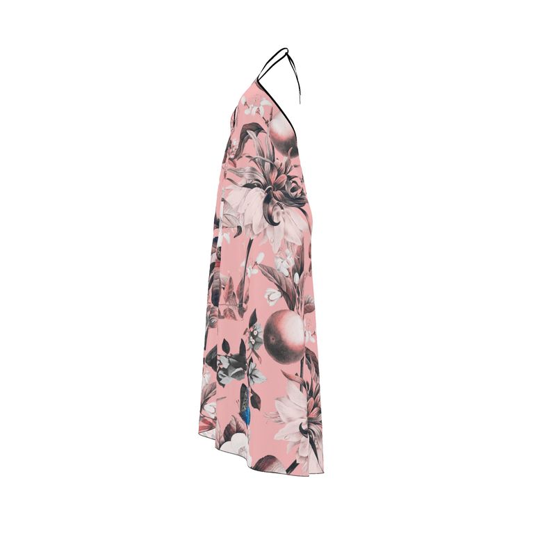 Floral Pink Halterneck Backless Dress – Rizzlly