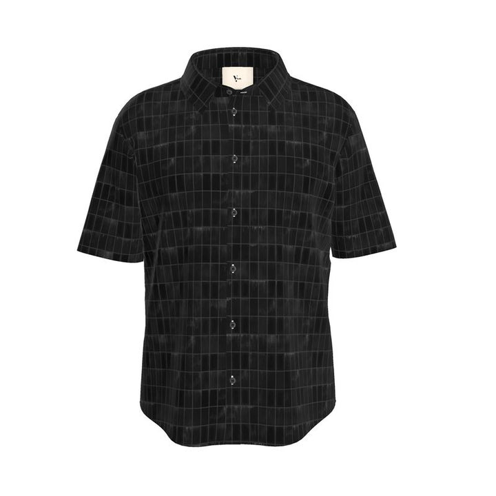 Men’s Short Sleeve Shirt – “Night Code Grid” in Monochrome Black