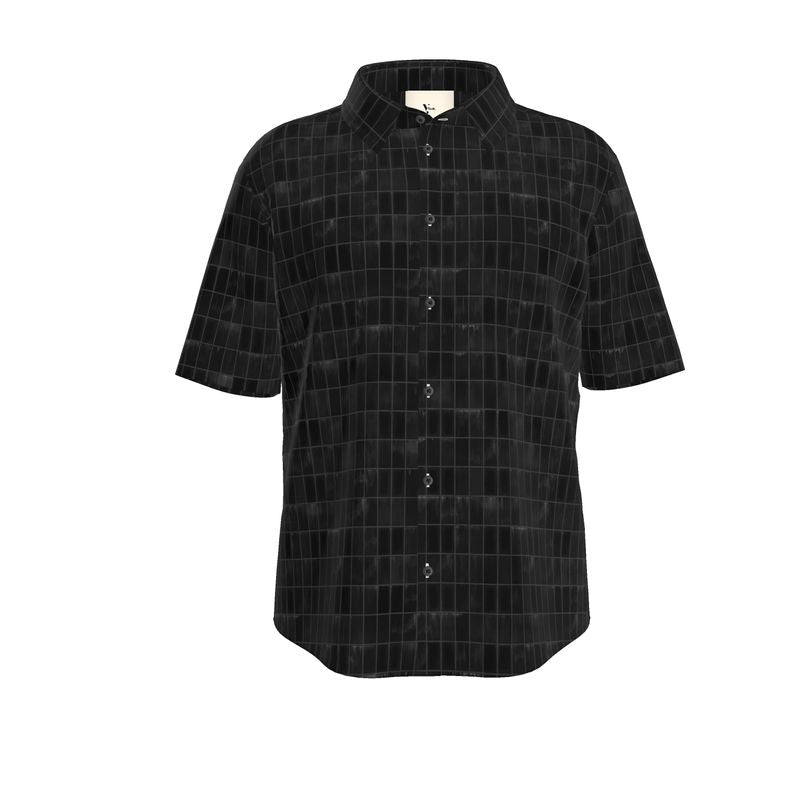 Men’s Short Sleeve Shirt – “Night Code Grid” in Monochrome Black