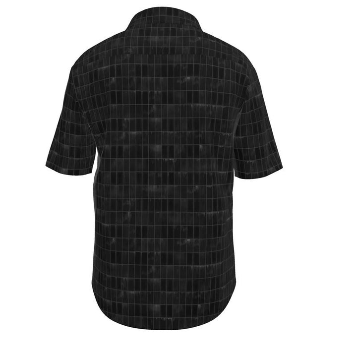 Men’s Short Sleeve Shirt – “Night Code Grid” in Monochrome Black