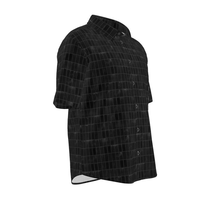 Men’s Short Sleeve Shirt – “Night Code Grid” in Monochrome Black