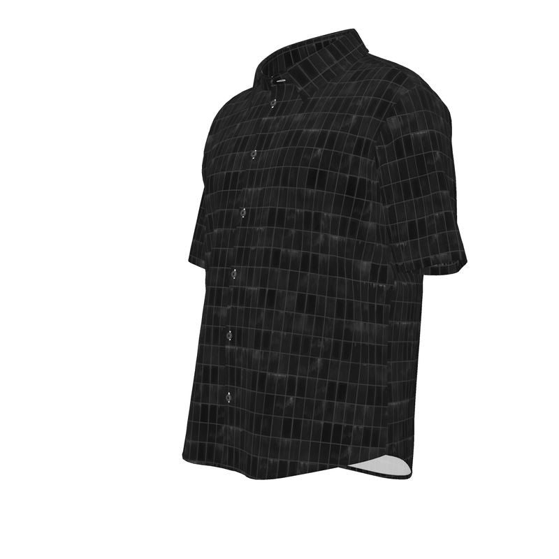 Men’s Short Sleeve Shirt – “Night Code Grid” in Monochrome Black