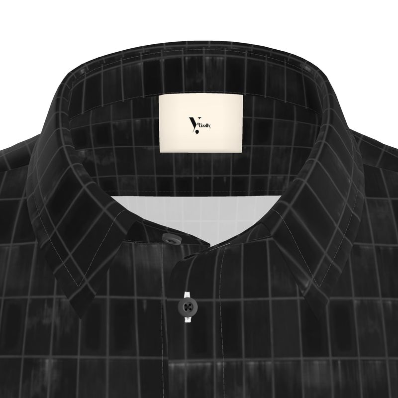 Men’s Short Sleeve Shirt – “Night Code Grid” in Monochrome Black