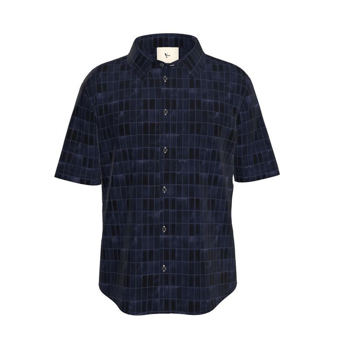 Men’s Short Sleeve Shirt – “Darkwave Grid” in Deep Navy