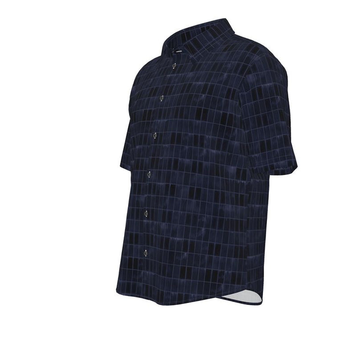 Men’s Short Sleeve Shirt – “Darkwave Grid” in Deep Navy