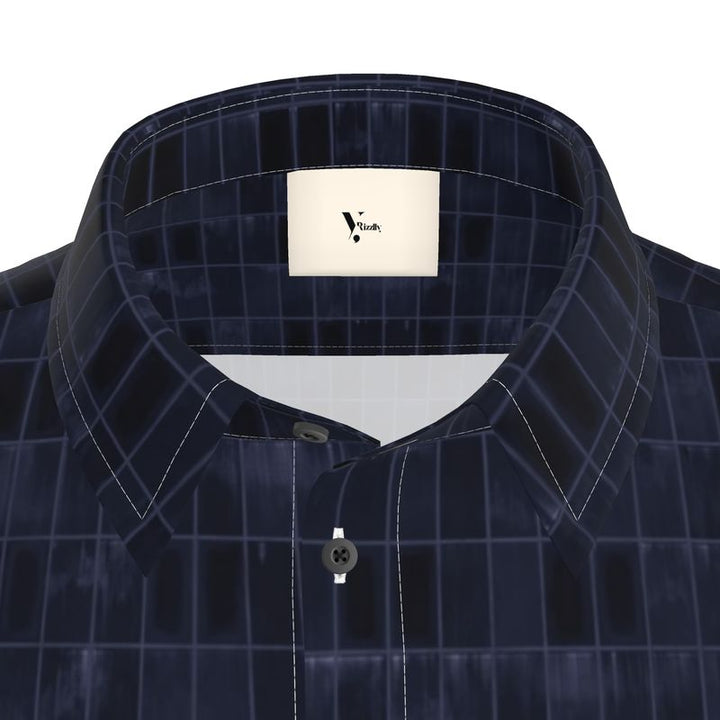 Men’s Short Sleeve Shirt – “Darkwave Grid” in Deep Navy