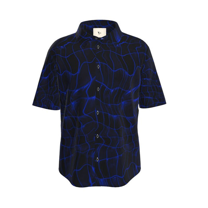 Men’s Short Sleeve Shirt – “Electric Flow” in Deep Blue Grid