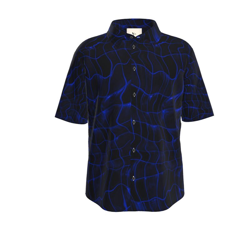Men’s Short Sleeve Shirt – “Electric Flow” in Deep Blue Grid