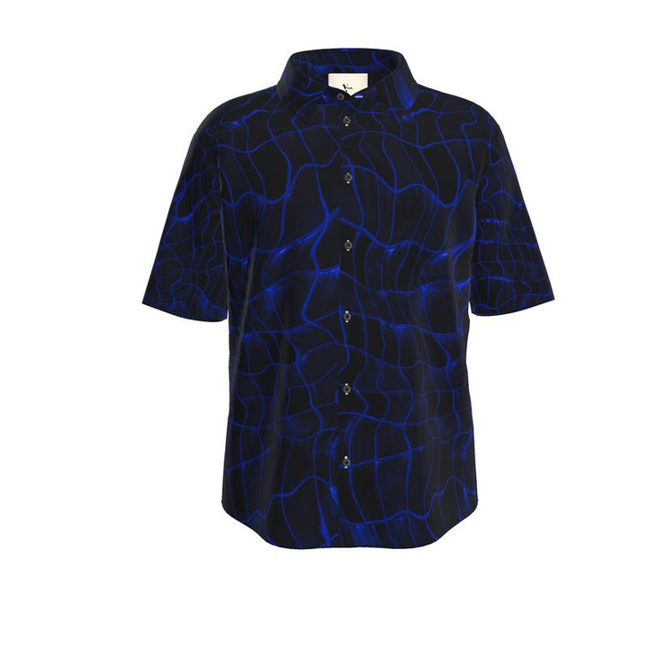 Men’s Short Sleeve Shirt – “Electric Flow” in Deep Blue Grid