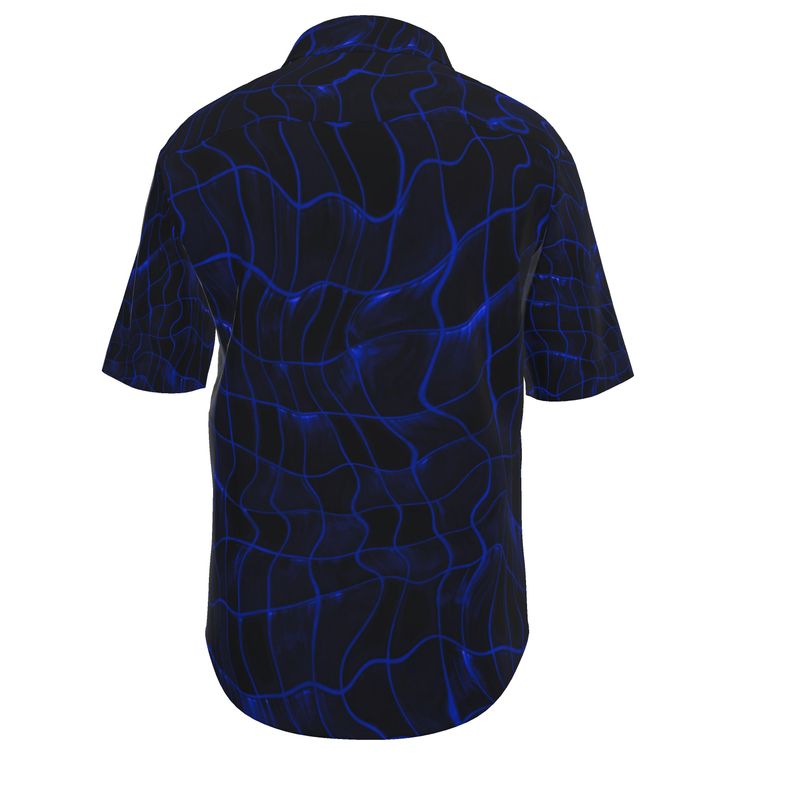 Men’s Short Sleeve Shirt – “Electric Flow” in Deep Blue Grid