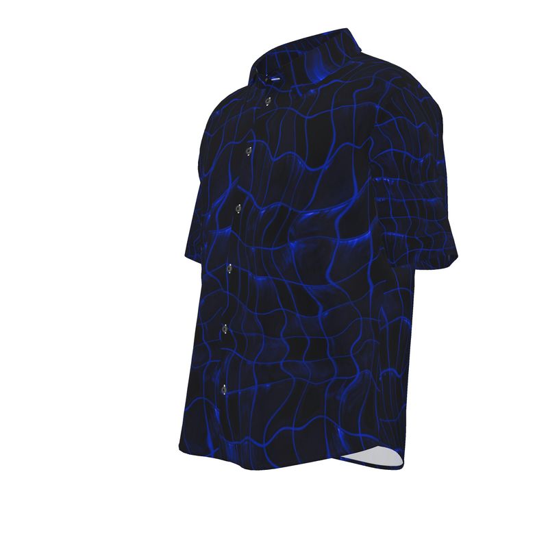 Men’s Short Sleeve Shirt – “Electric Flow” in Deep Blue Grid