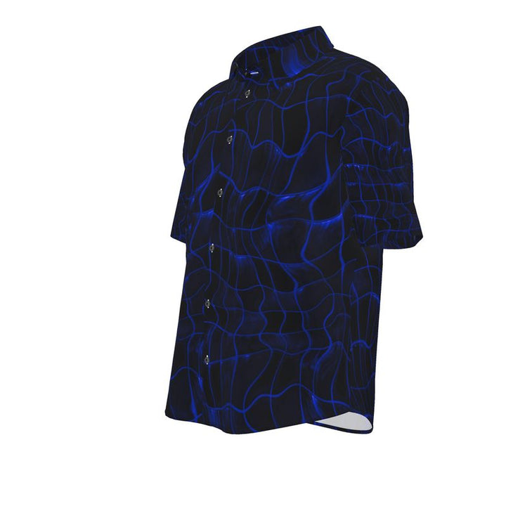 Men’s Short Sleeve Shirt – “Electric Flow” in Deep Blue Grid