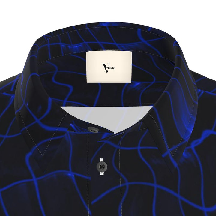 Men’s Short Sleeve Shirt – “Electric Flow” in Deep Blue Grid