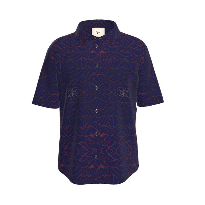 Men’s Short Sleeve Shirt – “Midnight Cipher” in Navy & Red