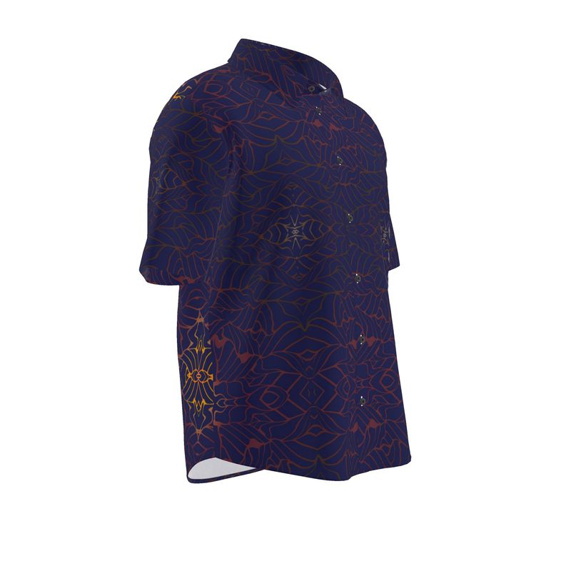 Men’s Short Sleeve Shirt – “Midnight Cipher” in Navy & Red