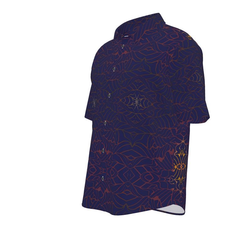 Men’s Short Sleeve Shirt – “Midnight Cipher” in Navy & Red