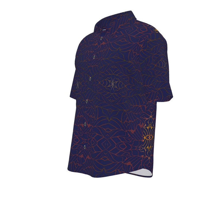 Men’s Short Sleeve Shirt – “Midnight Cipher” in Navy & Red