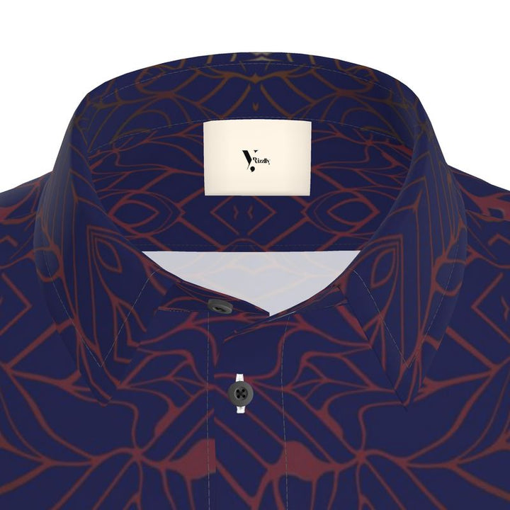 Men’s Short Sleeve Shirt – “Midnight Cipher” in Navy & Red