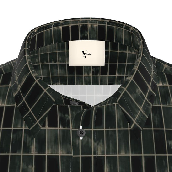 Men’s Short Sleeve Shirt – “Gridlock Nights” in Black Moss