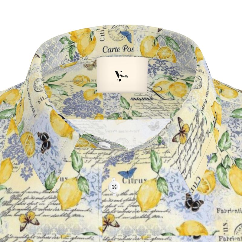 Men’s Short Sleeve Shirt – “Limoncello Postcards” in Amalfi Yellow
