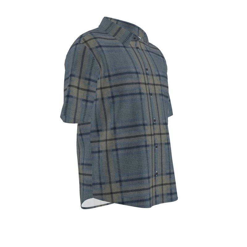Men’s Short Sleeve Shirt – “Coastal Grid” in Denim Check