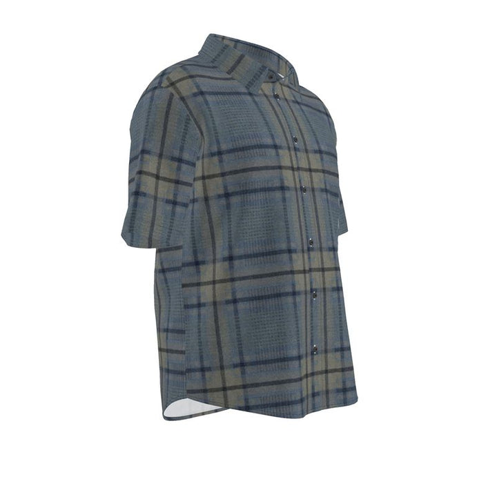 Men’s Short Sleeve Shirt – “Coastal Grid” in Denim Check