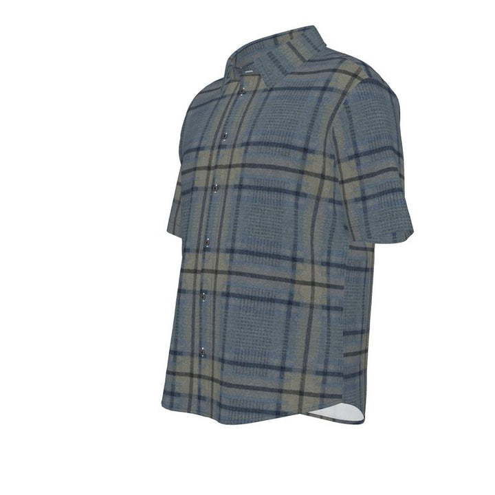 Men’s Short Sleeve Shirt – “Coastal Grid” in Denim Check