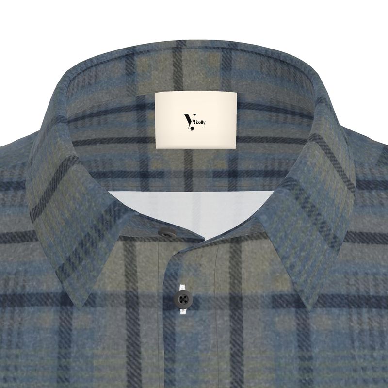 Men’s Short Sleeve Shirt – “Coastal Grid” in Denim Check
