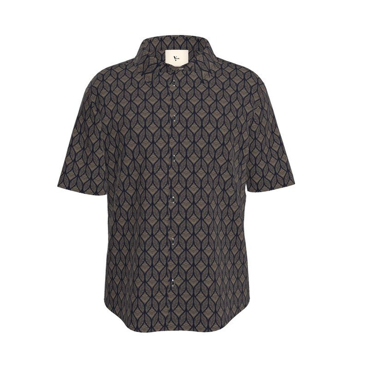 Men’s Short Sleeve Shirt – “Gridlock Vision” in Taupe Navy