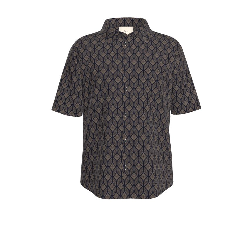 Men’s Short Sleeve Shirt – “Gridlock Vision” in Taupe Navy