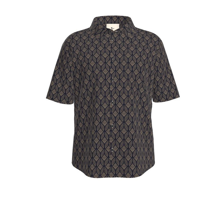 Men’s Short Sleeve Shirt – “Gridlock Vision” in Taupe Navy