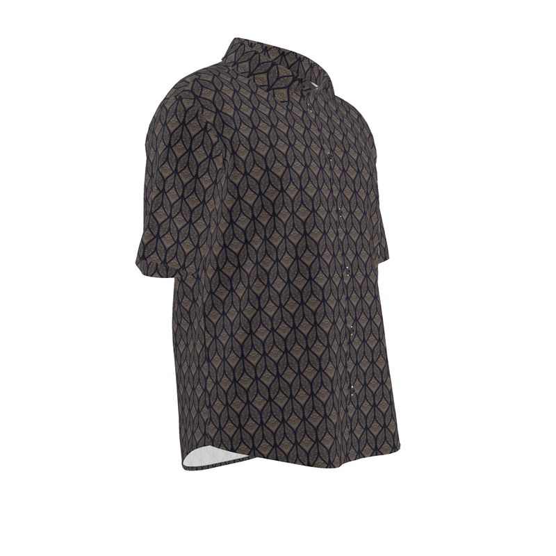 Men’s Short Sleeve Shirt – “Gridlock Vision” in Taupe Navy