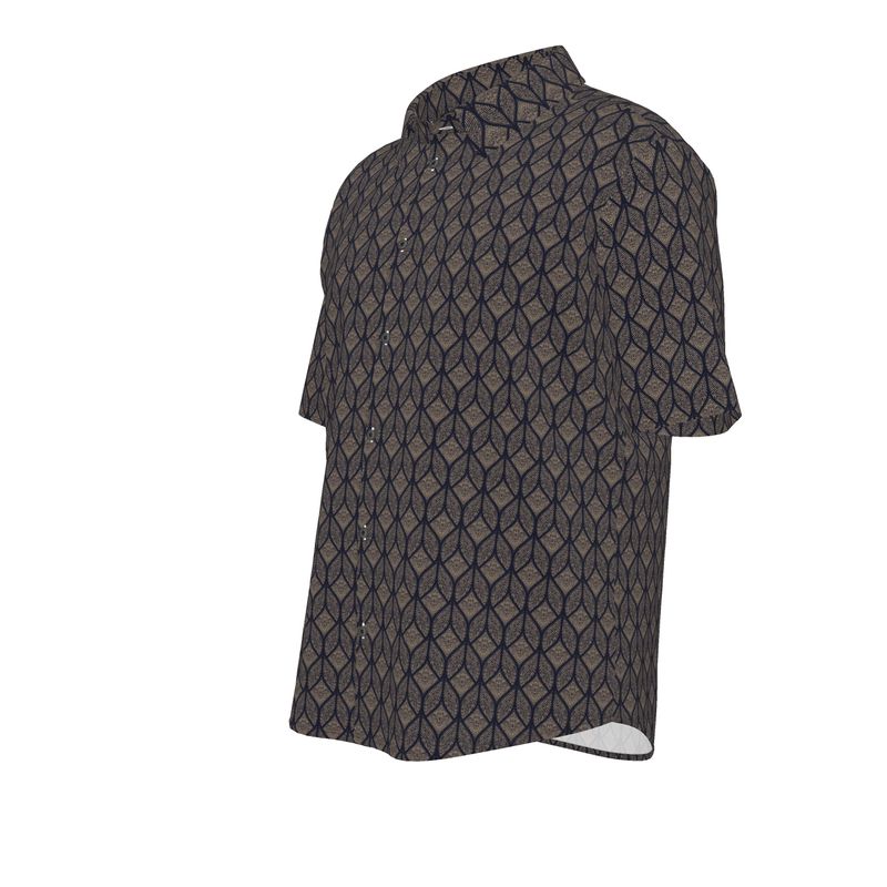 Men’s Short Sleeve Shirt – “Gridlock Vision” in Taupe Navy