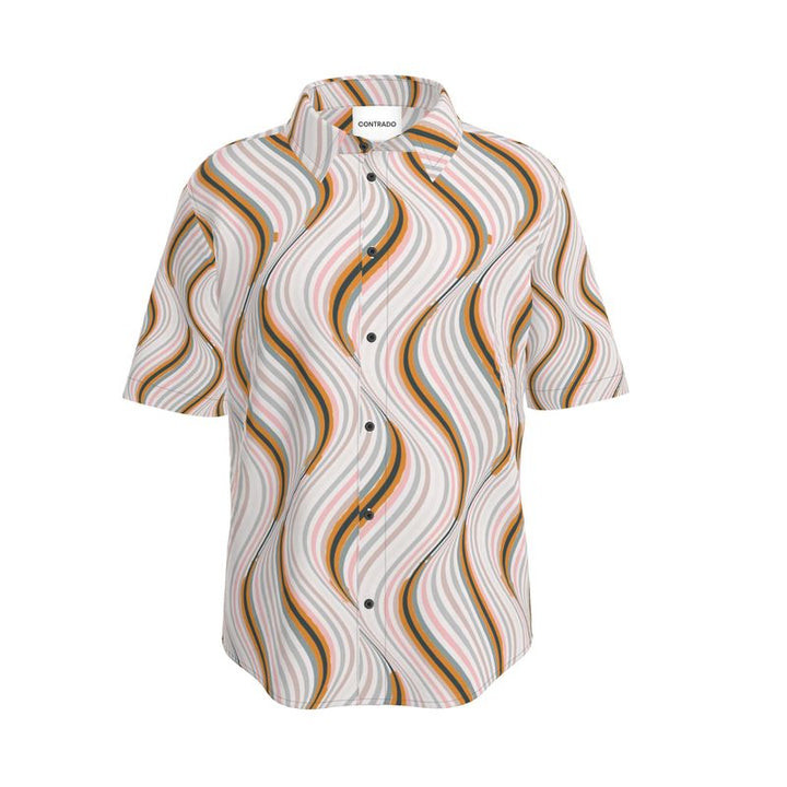 Men’s Short Sleeve Shirt – “Retro Reverb” Wavy Line Print