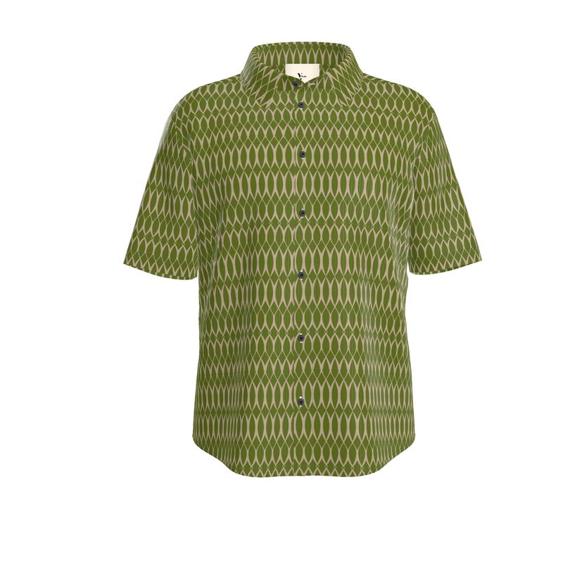 Men’s Short Sleeve Shirt – “Vertigo Grid” in Olive Motion