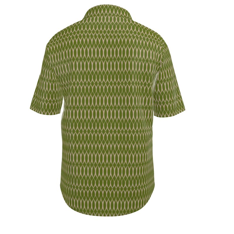 Men’s Short Sleeve Shirt – “Vertigo Grid” in Olive Motion