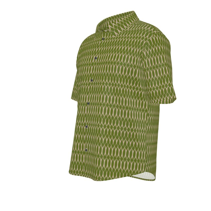 Men’s Short Sleeve Shirt – “Vertigo Grid” in Olive Motion